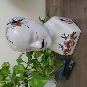 Phrenology Ceramic Tattoo Painted Head Bust